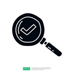 A magnifying glass with a checkmark inside, symbolizing verification or confirmation.