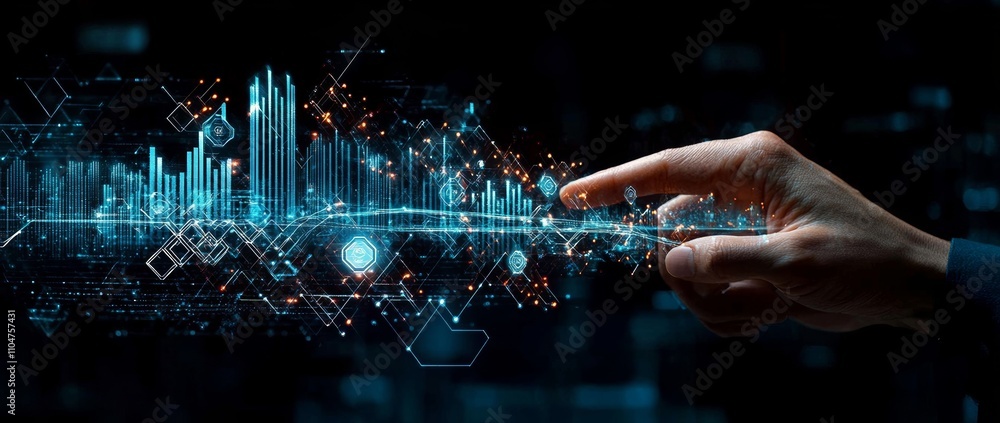 Poster digital interface touch business growth financial strategy investment analysis client network progre