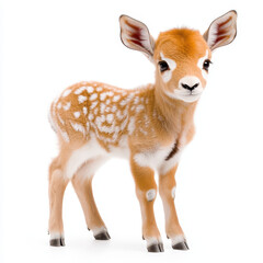 baby oryx stands gracefully on savanna, showcasing its slender frame and delicate features. Its soft fur and gentle expression evoke sense of innocence and beauty in nature