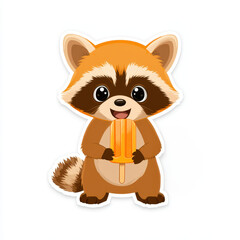 cartoon raccoon happily holding popsicle, enjoying sunny day. This adorable character brings joy and fun, perfect for children illustrations or playful designs