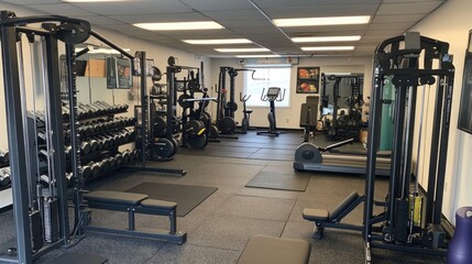 Modern Fitness Center with Diverse Equipment for Strength Training