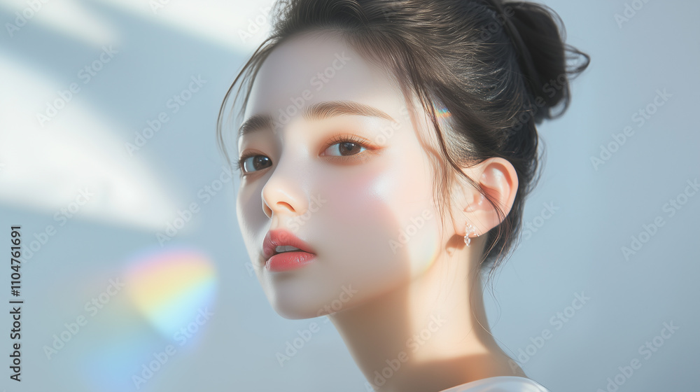 Aufkleber 若くて綺麗なアジア人女性モデルのポートレート。ファッションや美容広告の撮影。