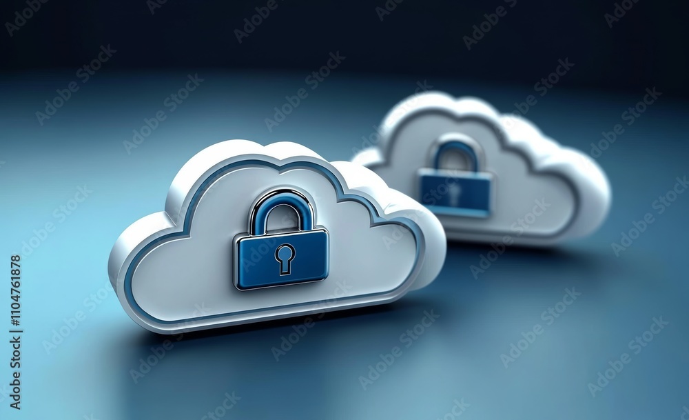 Poster cloud security concept with blue lock icons on gradient background
