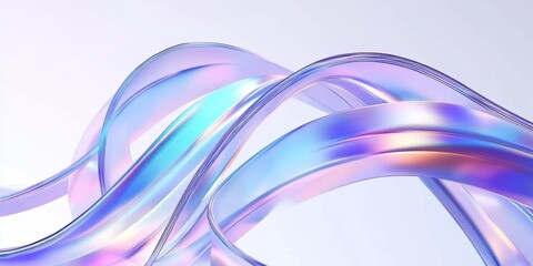 Abstract Digital Artwork with Overlapping Metallic Ribbons in Blue Purple and Silver on Light Gray Background