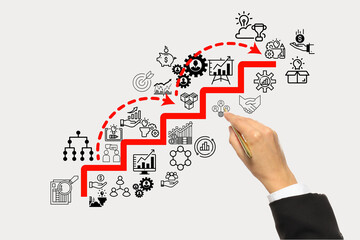 Goals 2025, a man is drawing a business plan.