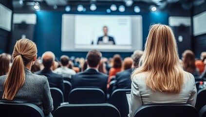 Diverse Attendees at Business Conference Round Table Discussion in Modern Conference Hall