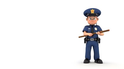 Obraz premium Cartoon police officer holding baton.