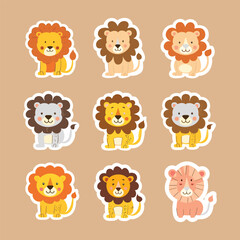 Fototapeta premium collection of cute vector lion stickers
