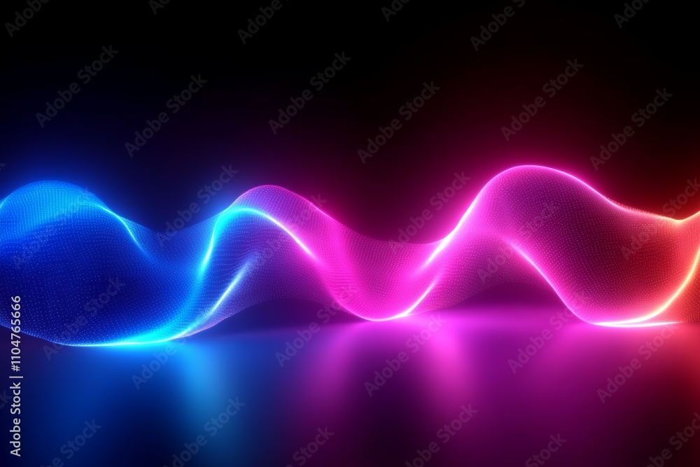 Aufkleber neon wave pattern on black background abstract digital illustration