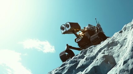 A robot exploring the depths of an alien planet, scanning mysterious rock formations, Planetary exploration style