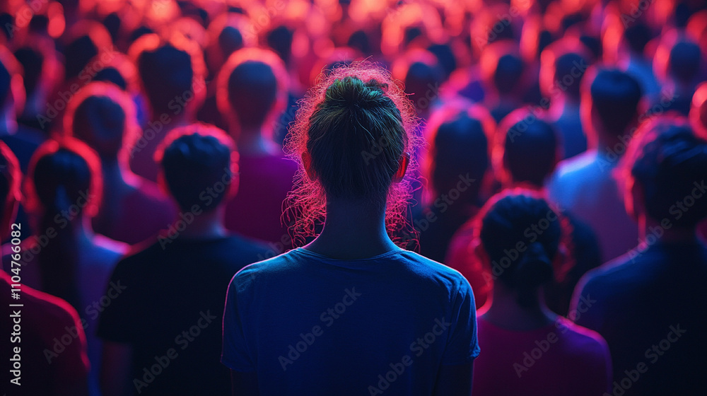 Poster vibrant crowd of people interconnected by glowing lines symbolizing global connectivity, digital net