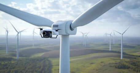Industrial drone inspection of wind turbine for video data analysis and service monitoring in renewable energy generation