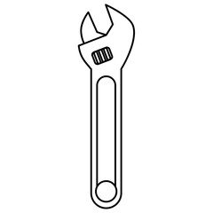 Adjustable wrench line art vector illustration, monkey wrench line icon, wrench clip art in line drawing style
