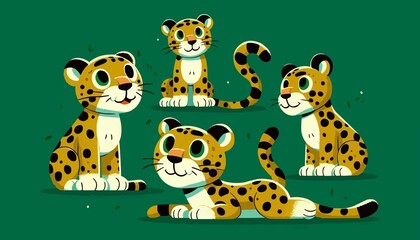 Cute cartoon panther characters with different poses. Set of panthers. JPEG version.