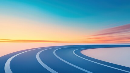 Naklejka premium Curved track with a vibrant sunset backdrop