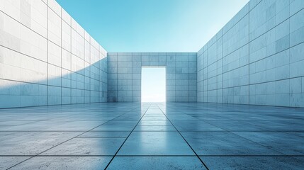 Minimalistic architectural space with open doorway