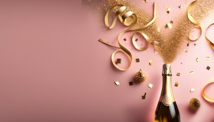 Naklejka premium Celebrate in style with this sparkling champagne bottle and gold confetti!