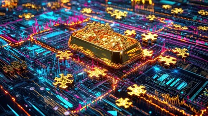 Obraz premium Golden Conceptual Design with Digital Elements