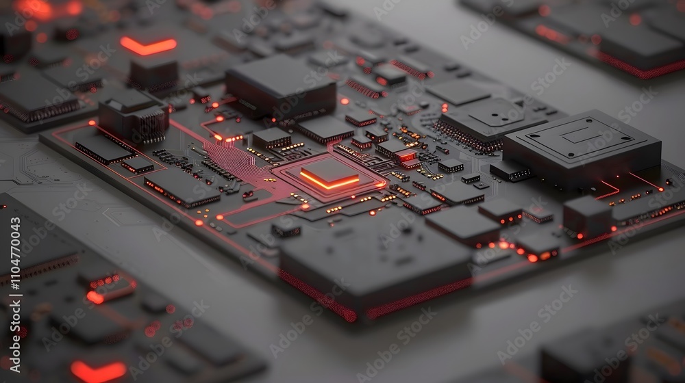 Poster close-up of a circuit board with glowing components.