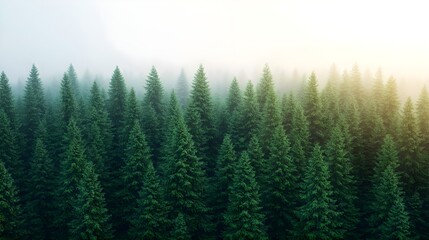 Fototapeta premium Misty Evergreen Forest Landscape
