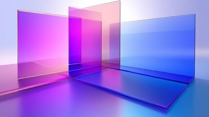 Abstract Geometric Background with Translucent Shapes in Purple Blue Pink Gradient Minimalist Design