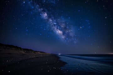 Stunning night sky with the Milky Way stretching across a starry backdrop. Ideal for nature and astronomy themes.