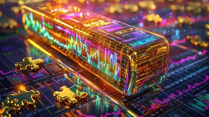 Obraz premium Bright Gold Bar on Colorful Data Background