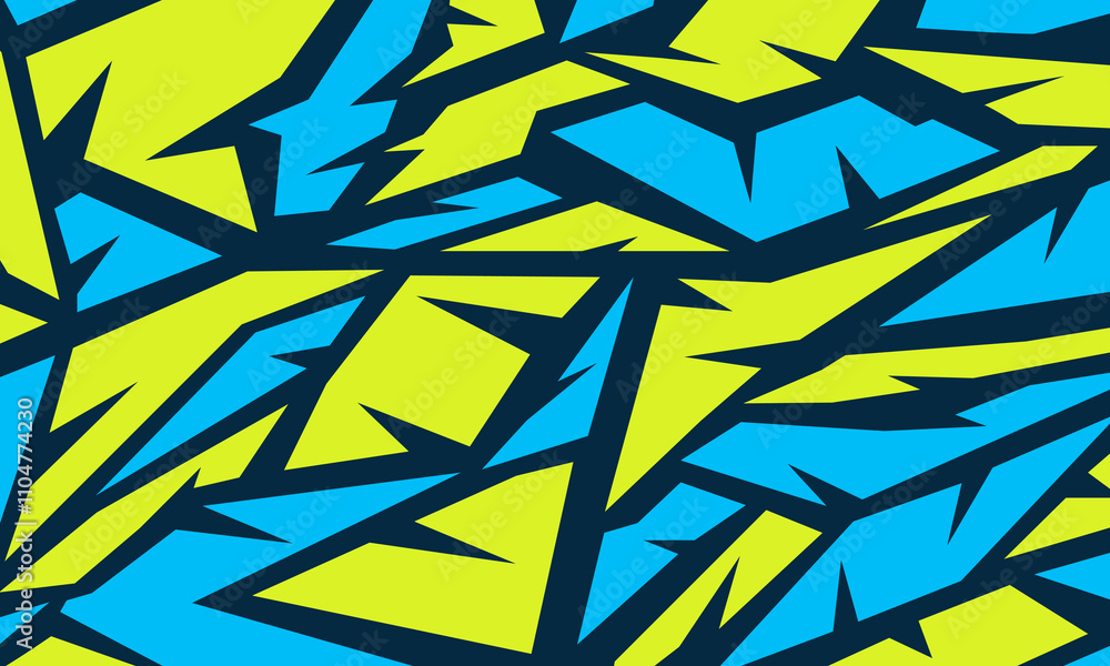 Poster abstract pattern featuring sharp, jagged triangular shapes in bright blue and lime green, contrasted