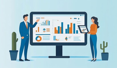 Fototapeta premium Business Team Meeting for Data Analysis and Report Monitoring in Modern Office with Graphs and Digital Technology