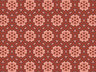 Seamless red and pink geometric floral pattern, intricate and elegant, ideal for textile design.