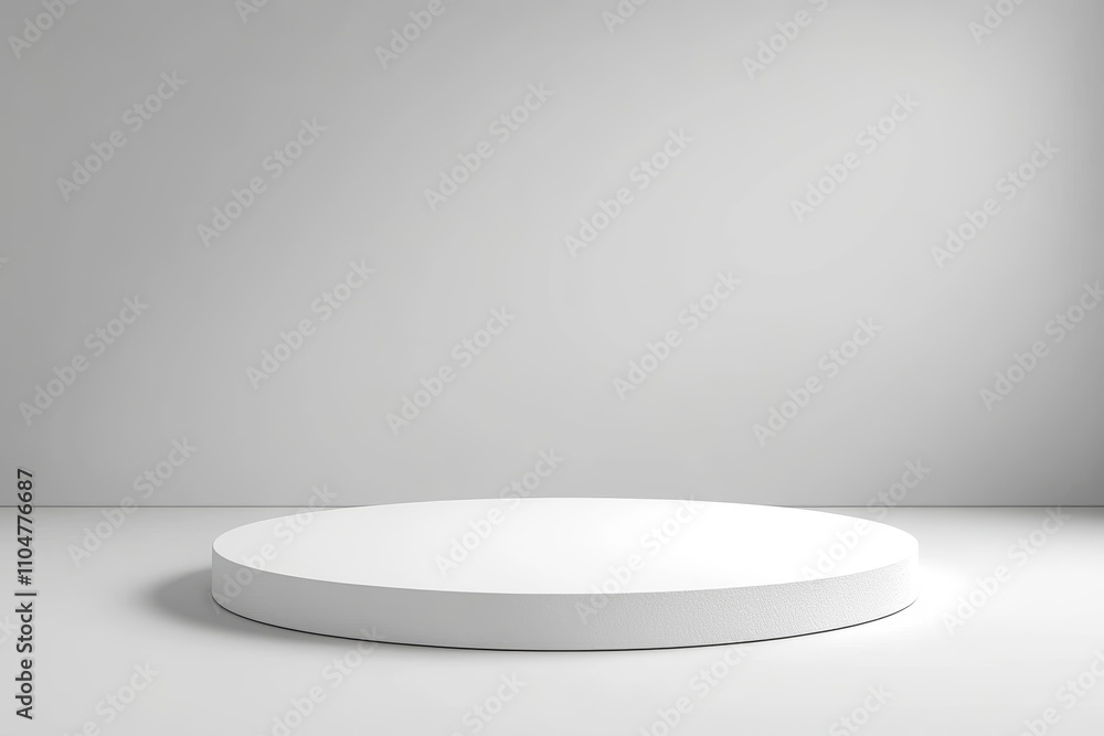 Poster minimalist white round platform display on plain background for product presentation