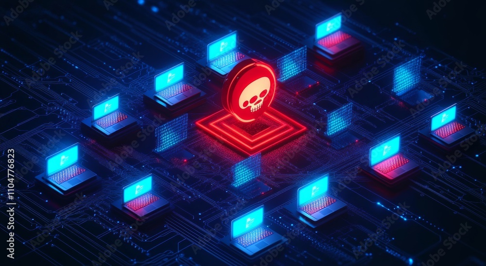 Poster ddos attack concept digital illustration network flooding overload detection protection system