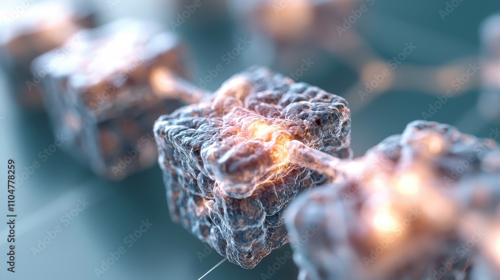 Poster microscopic neural network 3d render of brain cells firing