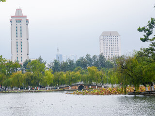 Cuihu Park on a cloudy day in winter