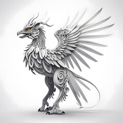 Obraz premium Rooster vector illustration, isolated black bird head with wings and feather, perfect for tattoo, logo, or design element