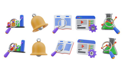 SEO and data analysis icons. 3D Icon High Quality Render