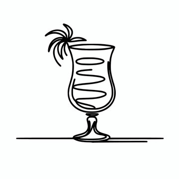 recommend clip art: Refreshing Cocktail Minimalist Line Illustration: Tropical Beverage with Spiral Straw and Fruit Garnish for Summer Enjoyment