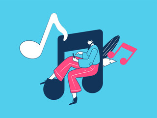 Music characters scene flat vector concept operation illustration
