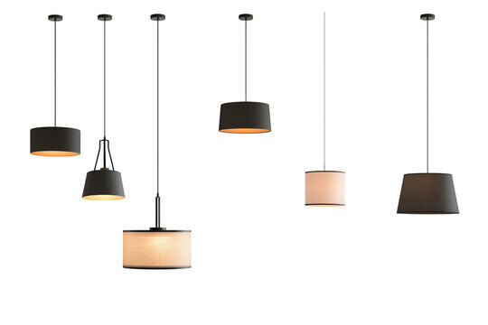 Set of different modern hanging lamps on white background. 