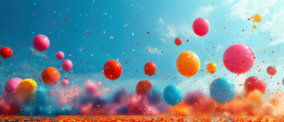 Fototapeta premium Colorful balloons floating in the sky during a vibrant festival celebration in an outdoor setting