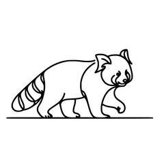 Fototapeta premium Line silhouette of a walking red panda animal vector illustration