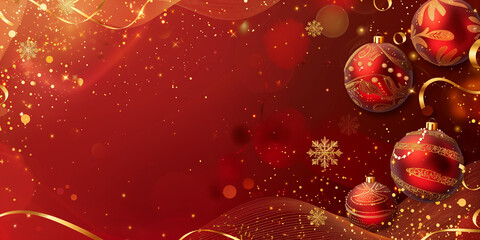 Red background with a Christmas or New Year decoration border of snow and gifts with festive atmosphere. New Year or Christmas banner for your design with copy space