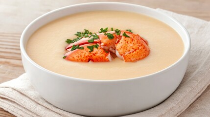 Creamy Lobster Bisque Delicacy with Herb Garnish - Ultra-Detailed Food Photography Capture