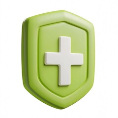 Obraz premium Bright Green and White 3D Cross Shield Icon in Minimalist Cartoon Style