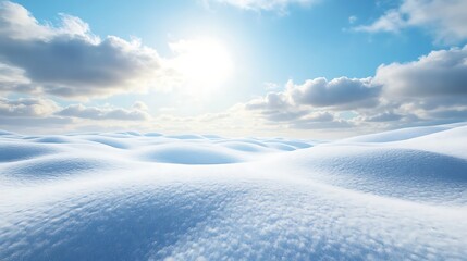 Obraz premium Sky over a snowy landscape with soft winter clouds and the pale winter sun low in the sky