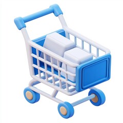 Vibrant 3D Isometric Shopping Cart Icon on White Background