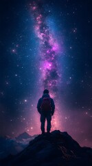 Lone Explorer Under a Cosmic Sky: A Journey into the Starlit Wilderness