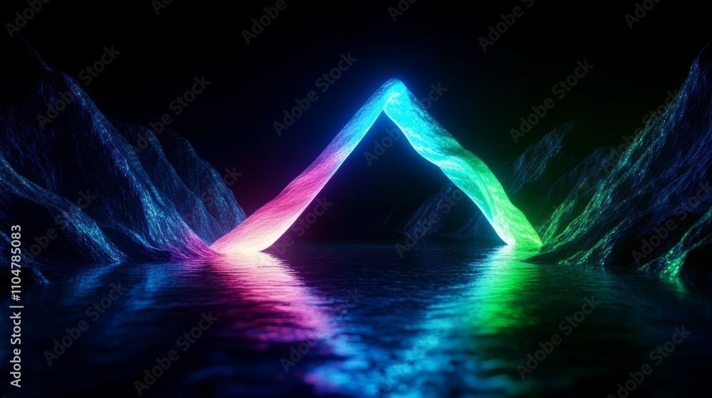Aufkleber neon spiral line glowing in dark abstract 3d render geometric background minimalist wallpaper