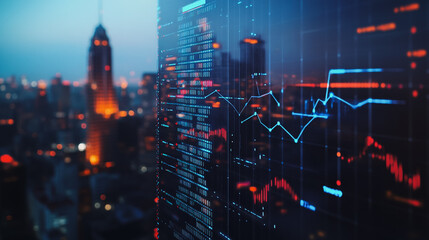 Fototapeta premium Smart digital city with connection cyber security network reciprocity over the twilight cityscape.future wireless digital city and social media networking systems that connects people within the city