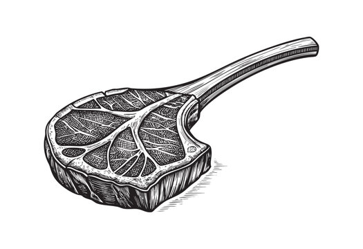 tomahawk steak beef sketch hand dawn drawing vector illustration
